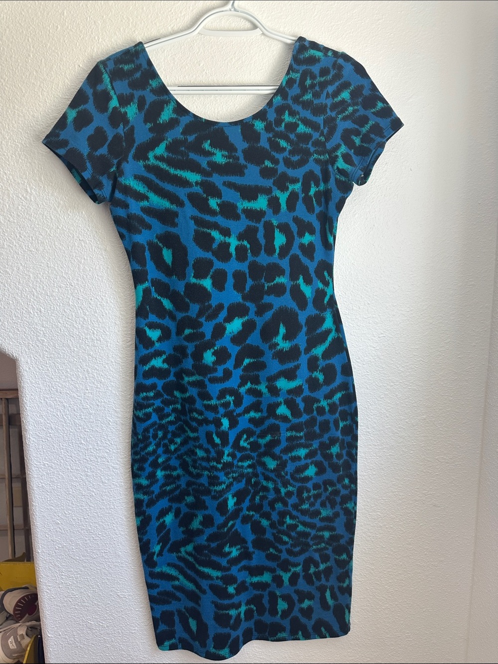 Wayf Teal & Black Animal-Print Midi Dress